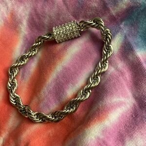 Silver tone rope bracelet with magnetic closure